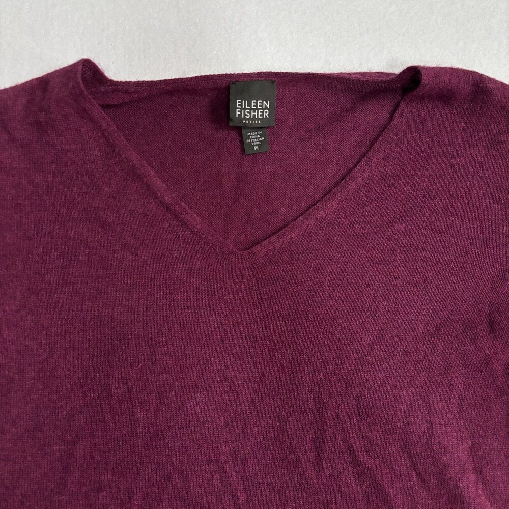Eileen Fisher Wool Rabit Hair Cashmere Sweater Womens LP Burgundy V Neck Soft - Picture 2 of 6
